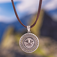 Sterling silver pendant necklace, 'Uma' - Moche-Inspired Pendant Necklace