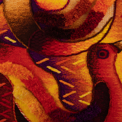 Wandteppich aus Alpaka-Mischung - Handgewebter Wandteppich mit Vogelmotiv