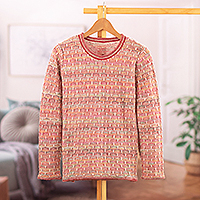 suéter 100% alpaca, 'Rainbow Net' - Suéter de alpaca suave colorido con estampado geométrico