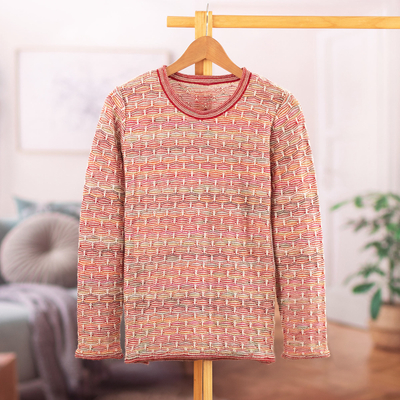 100% alpaca pullover sweater, 'Rainbow Net' - Geometric-Patterned colourful Soft Alpaca Pullover Sweater