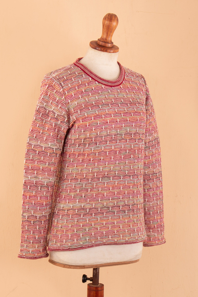 100% alpaca pullover sweater, 'Rainbow Net' - Geometric-Patterned colourful Soft Alpaca Pullover Sweater