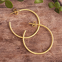 Gold-plated half-hoop earrings, 'Diamond Bright' (1.25 inch)