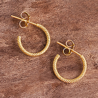 Gold-plated half-hoop earrings, 'Diamond Bright' (.5 inch) - Textured Gold-Plated Earrings (.5 inch)