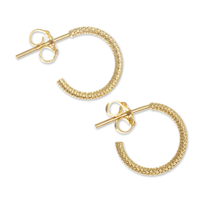 Gold-plated half-hoop earrings, 'Diamond Bright' (.6 inch) - Textured Gold-Plated Earrings (.6 inch)