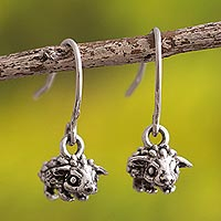 Silver dangle earrings, 'Petite Porcupine' - Artisan Crafted Porcupine Earrings