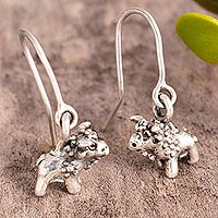 Silver dangle earrings, 'Pucara Bulls' - 950 Silver Hook Earrings With Pucara Bulls Peru