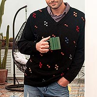 100% Alpaca Men's Pullover Sweater with Hand Embroidery,'Little Stitches'