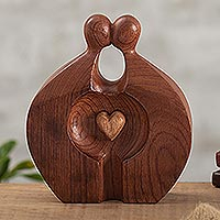 Wood sculpture, 'Sweet Family Love'