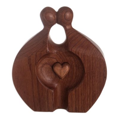 Wood sculpture, 'Sweet Family Love' - Hand Carved Wood Sculpture