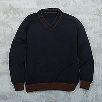 Men's alpaca blend sweater, 'Orcopampa Blue'