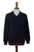 Men's alpaca blend sweater, 'Orcopampa Blue' - Men's V-Neck Alpaca Sweater (image 2a) thumbail