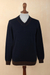 Men's alpaca blend sweater, 'Orcopampa Blue' - Men's V-Neck Alpaca Sweater (image 2b) thumbail