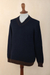 Men's alpaca blend sweater, 'Orcopampa Blue' - Men's V-Neck Alpaca Sweater (image 2c) thumbail