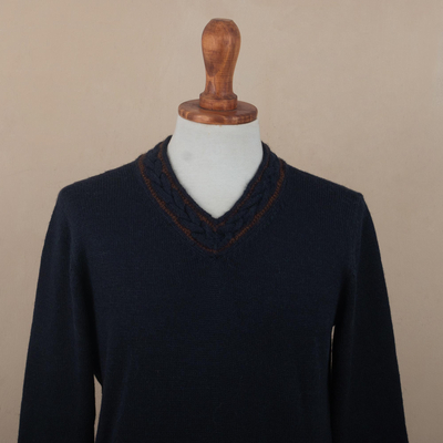 Jersey de hombre en mezcla de alpaca - Sweater de Hombre de Alpaca con Cuello en V