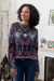 Cotton and recycled PET blend pullover sweater, 'Peruvian Jacquard' - Eco-Friendly Multicolor Jacquard Pullover Sweater from Peru thumbail