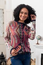 Cotton blend pullover sweater, 'Sacred Geometry' - Multicolored Geometric Motif Pullover Crew Neck Sweater