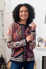 Cotton blend pullover sweater, 'Sacred Geometry' - Multicolored Geometric Motif Pullover Crew Neck Sweater