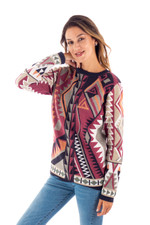 Cotton blend pullover sweater, 'Sacred Geometry' - Multicolored Geometric Motif Pullover Crew Neck Sweater