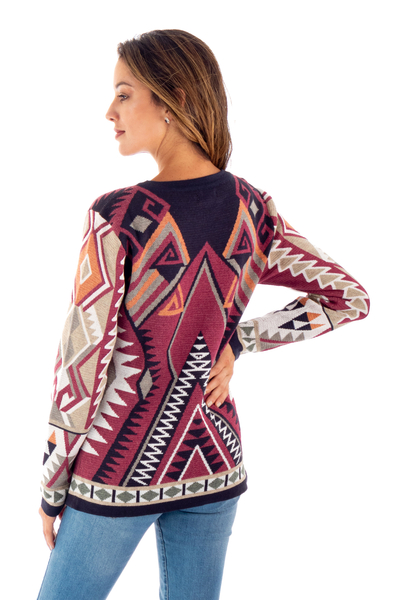 Pullover aus Baumwollmischung, „Sacred Geometry“ – Mehrfarbiger Pullover mit Rundhalsausschnitt und geometrischem Motiv