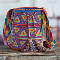 Hand-crocheted bucket bag, Wayuu Brights