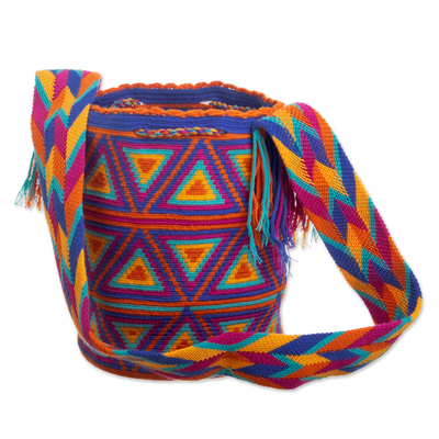 Hand-crocheted bucket bag, 'Wayuu Brights' - Colorful Crocheted Shoulder Bag