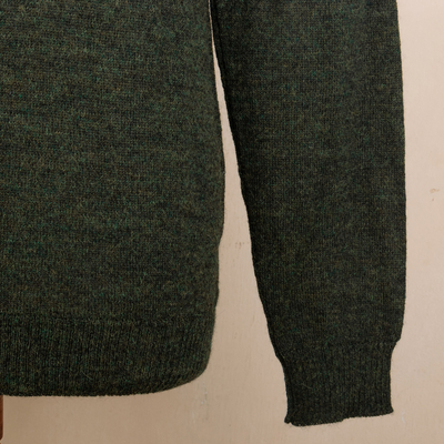 Men's 100% alpaca sweater, 'Peruvian Forest' - 100% Alpaca Men's Pullover Sweater with Geometric Design