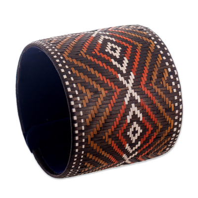Natural fiber cuff bracelet, 'Powerful Source' - Handwoven Wide Cuff Bracelet