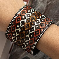 Natural fiber cuff bracelet, 'Dance of Gratitude' - Artisan Crafted Wide Cuff Bracelet