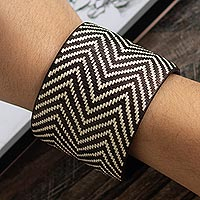 Natural fiber cuff bracelet, 'Coffee Trails' - Handcrafted Natural Fiber Cuff Bracelet