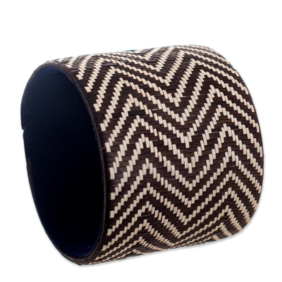 Natural fiber cuff bracelet, 'Coffee Trails' - Handcrafted Natural Fiber Cuff Bracelet