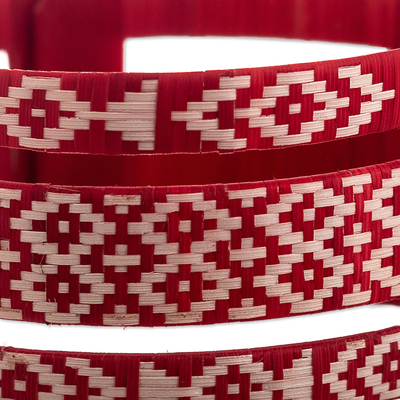 Manschettenarmband aus Naturfaser - Rotes und elfenbeinfarbenes Manschettenarmband