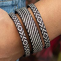 Natural fiber cuff bracelet, 'Creative River Energy' - Dark Brown and Ivory Cuff Bracelet