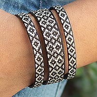 Natural fiber cuff bracelet, 'Dark Bird' - Handmade Woven Cuff Bracelet