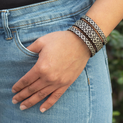Natural fiber cuff bracelet, 'Dark Bird' - Handmade Woven Cuff Bracelet
