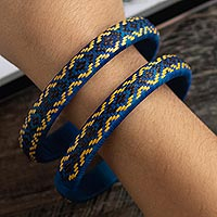Natural fiber bangle bracelets, 'Dawn Welcome' (pair) - Handmade Natural Fiber Bangle Bracelets (Pair)