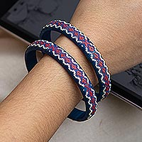 Natural fiber bangle bracelets, 'Lustrous Morning' (pair) - Woven Natural Fiber Bangles (Pair)
