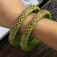 Natural fiber bangle bracelets, 'Zenu Gardens' (pair) - Artisan Crafted Bangle Bracelets (Pair)