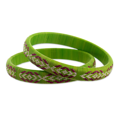 Green Woven Bangle Bracelets (Pair)