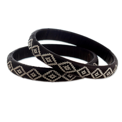 Brown and Ivory Woven Bangles (Pair)