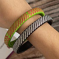 Natural fiber bangle bracelets, 'Dancing Between Rivers' (pair) - Handmade Woven Bangle Bracelets (Pair)