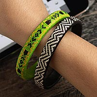 Natural fiber bangle bracelets, 'Landscape of Joy' (pair) - Woven Natural Fiber Bangles (Pair)