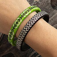 Natural fiber bangle bracelets, 'Dual Energy' (pair) - Handmade Natural Fiber Bangles (Pair)