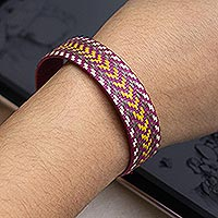 Natural fiber cuff bracelet, 'Sun Runner' - Multicoloured Woven Cuff Bracelet