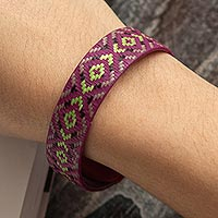 Natural fiber cuff bracelet, 'Enchanted Flower' - Woven Natural Fiber Cuff Bracelet