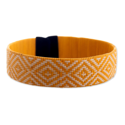Natural fiber cuff bracelet, 'Brilliant Sunshine' - Yellow and White Woven Bracelet