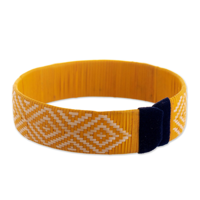 Manschettenarmband aus Naturfaser - Gewebtes Armband in Gelb und Weiß