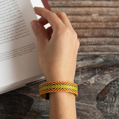 Natural fiber cuff bracelet, 'Caribbean Sun' - Zenu Multicolored Natural Fiber Cuff Bracelet from Colombia
