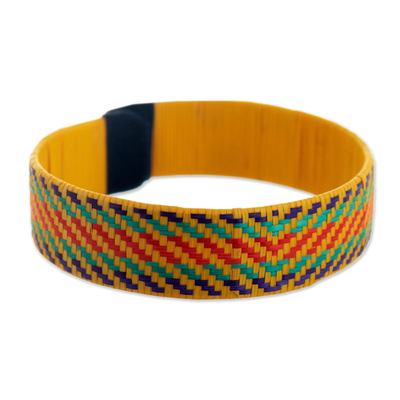Natural fiber cuff bracelet, 'Joyful Sun Dance' - Multicoloured Natural Fiber Bracelet
