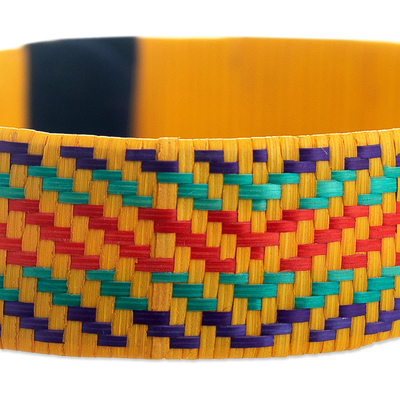 Natural fiber cuff bracelet, 'Joyful Sun Dance' - Multicoloured Natural Fiber Bracelet