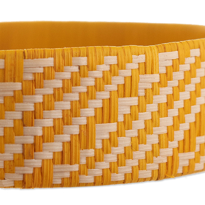 Natural fiber cuff bracelet, 'Comet of Light' - Bright Yellow Handwoven Cuff Bracelet